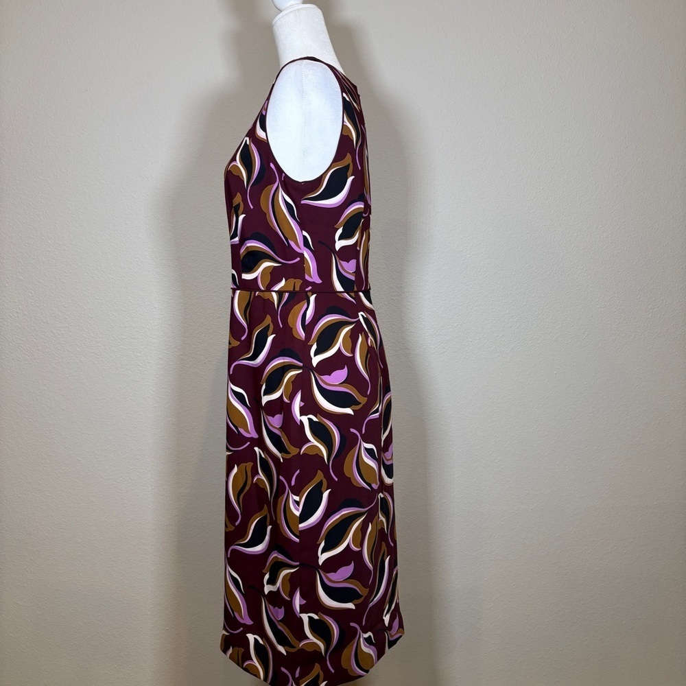 NWT Ann Taylor Dark Purple and Brown Patterned Sleeveless Sheath Dress Size 8 - Picture 2 of 7